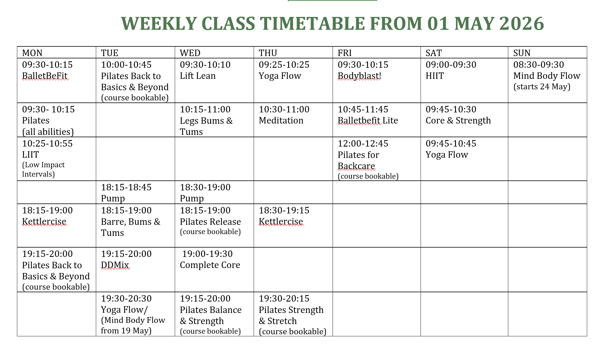 timetable